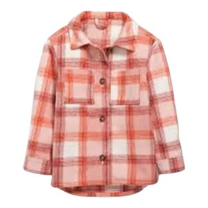 Old Navy Oversized Peach Plaid Tunic Shacket Girls XL 14–16 Trucker Preppy Lodge